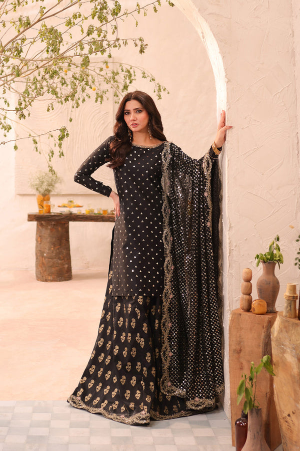 Black Amani 3Pc - Embroidered Luxe PRET-Unstitched