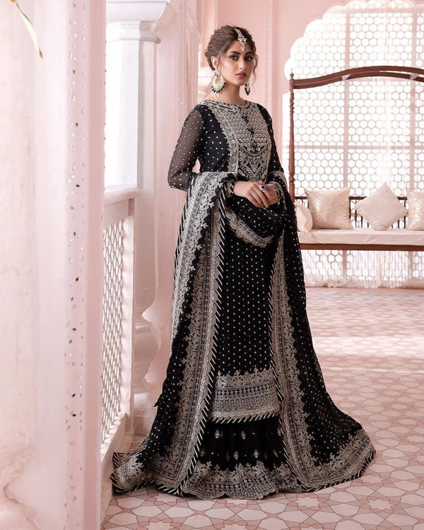 Chiffon Black Cotton silk lehenga