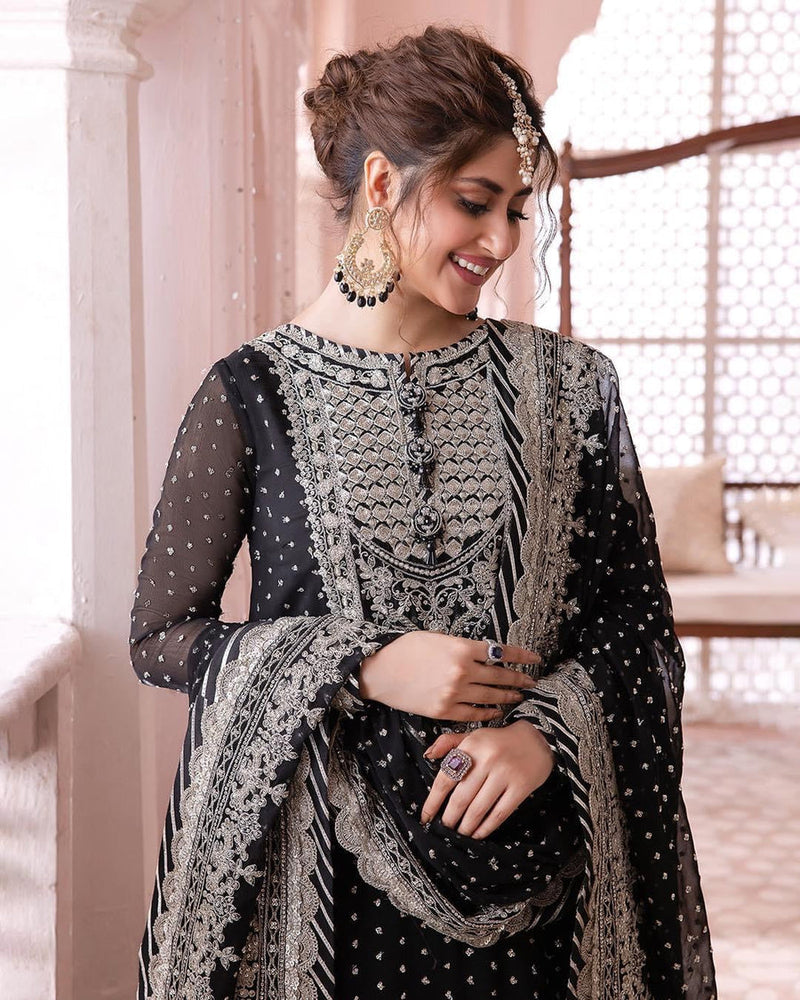 Chiffon Black Cotton silk lehenga