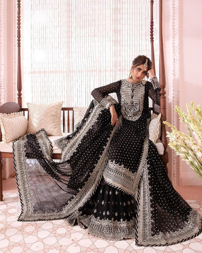 Chiffon Black Cotton silk lehenga