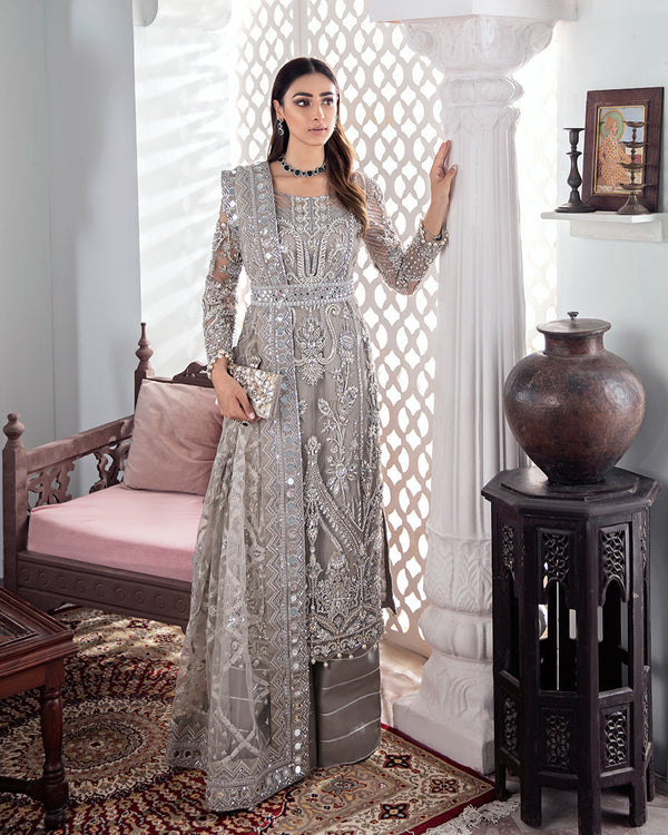 Gulnoor Embroidered Net 3-Piece Suit-Unstitched